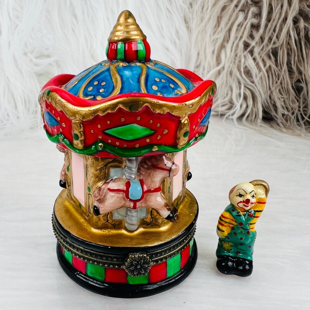 Colorful Carousel Music Box with Clown Figurine